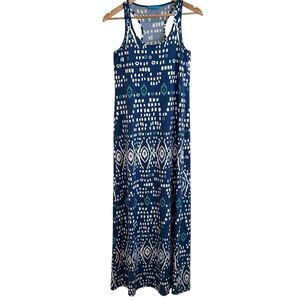 Tori Richard Honolulu Tank Maxi Dress Blue White Scoop Neck Sleeveless Size S